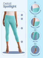 Load image into Gallery viewer, Go Colors Ocean Green Cotton Stretch Cropped Leggings
