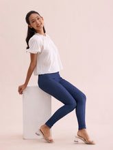 Load image into Gallery viewer, Go Colors Blue Cotton Poly Stretch Denim Leggings

