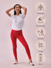 Load image into Gallery viewer, Go Colors Dark Red Drop Needle Fabric Rib Leggings
