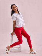 Load image into Gallery viewer, Go Colors Dark Red Drop Needle Fabric Rib Leggings

