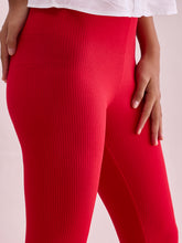 Load image into Gallery viewer, Go Colors Dark Red Drop Needle Fabric Rib Leggings
