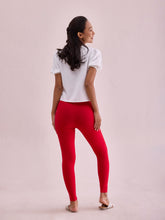 Load image into Gallery viewer, Go Colors Dark Red Drop Needle Fabric Rib Leggings
