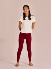 Load image into Gallery viewer, Go Colors Bright Red Cotton Stretch Ribbed warm Leggings
