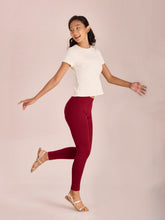 Load image into Gallery viewer, Go Colors Bright Red Cotton Stretch Ribbed warm Leggings
