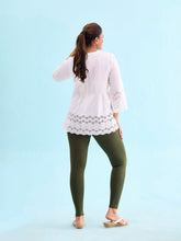 Load image into Gallery viewer, Go Colors Dark Olive Cotton Stretch Ribbed warm Leggings
