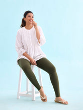 Load image into Gallery viewer, Go Colors Dark Olive Cotton Stretch Ribbed warm Leggings
