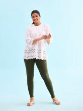 Load image into Gallery viewer, Go Colors Dark Olive Cotton Stretch Ribbed warm Leggings
