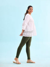 Load image into Gallery viewer, Go Colors Dark Olive Cotton Stretch Ribbed warm Leggings
