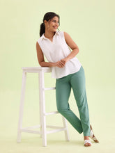 Load image into Gallery viewer, Go Colors Leaf Green Cotton Stretch Kurti Pants
