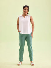 Load image into Gallery viewer, Go Colors Leaf Green Cotton Stretch Kurti Pants
