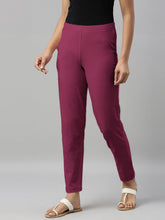 Load image into Gallery viewer, Go Colors Medium Violet Cotton Stretch Kurti Pants
