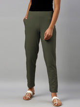 Load image into Gallery viewer, Go Colors Olive Green Cotton Stretch Kurti Pants
