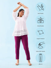 Load image into Gallery viewer, Go Colors Plum Cotton Stretch Kurti Pants
