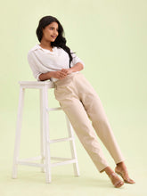 Load image into Gallery viewer, Go Colors Beige Cotton Stripe Pencil Pants

