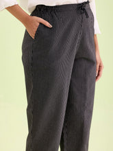 Load image into Gallery viewer, Go Colors Black Cotton Stripe Pencil Pants
