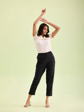 Load image into Gallery viewer, Go Colors Black Linen Ikat Pencil Pant
