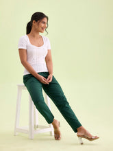 Load image into Gallery viewer, Go Colors Bottle Green Cotton Pencil Pant
