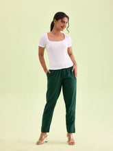 Load image into Gallery viewer, Go Colors Bottle Green Cotton Pencil Pant
