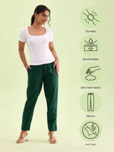 Load image into Gallery viewer, Go Colors Bottle Green Cotton Pencil Pant
