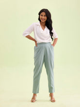 Load image into Gallery viewer, Go Colors Light Green Cotton Stripe Pencil Pants
