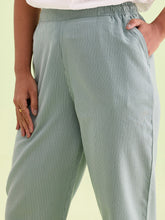 Load image into Gallery viewer, Go Colors Light Green Cotton Stripe Pencil Pants
