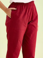 Load image into Gallery viewer, Go Colors Maroon Cotton Pencil Pant
