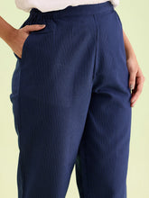 Load image into Gallery viewer, Go Colors Navy Cotton Stripe Pencil Pants
