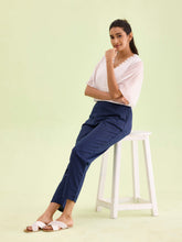 Load image into Gallery viewer, Go Colors Navy Cotton Stripe Pencil Pants
