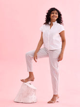 Load image into Gallery viewer, Go Colors White Cotton Stripe Pencil Pants
