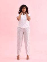 Load image into Gallery viewer, Go Colors White Cotton Stripe Pencil Pants
