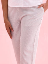 Load image into Gallery viewer, Go Colors White Cotton Stripe Pencil Pants
