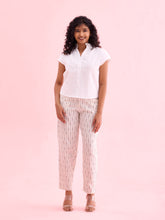 Load image into Gallery viewer, Go Colors White Linen Ikat Pencil Pant

