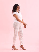Load image into Gallery viewer, Go Colors White Linen Ikat Pencil Pant
