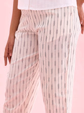 Load image into Gallery viewer, Go Colors White Linen Ikat Pencil Pant
