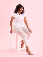 Load image into Gallery viewer, Go Colors White Linen Ikat Pencil Pant
