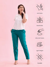 Load image into Gallery viewer, Go Colors Peacock Green Cotton Cambric Cotton Pants
