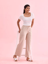Load image into Gallery viewer, Go Colors Beige Linen Cargo Pants
