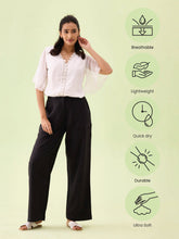 Load image into Gallery viewer, Go Colors Black Linen Cargo Pants

