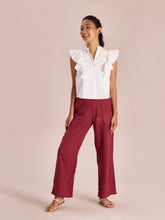 Load image into Gallery viewer, Go Colors Bright Maroon Linen Cargo Pants

