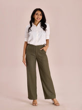 Load image into Gallery viewer, Go Colors Olive Green Linen Cargo Pants
