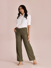 Load image into Gallery viewer, Go Colors Olive Green Linen Cargo Pants
