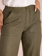 Load image into Gallery viewer, Go Colors Olive Green Linen Cargo Pants
