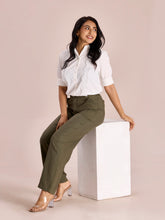 Load image into Gallery viewer, Go Colors Olive Green Linen Cargo Pants
