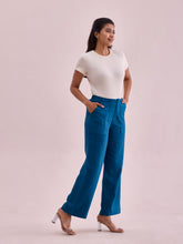 Load image into Gallery viewer, Go Colors Turquoise Blue Linen Cargo Pants
