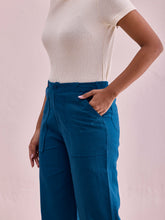 Load image into Gallery viewer, Go Colors Turquoise Blue Linen Cargo Pants
