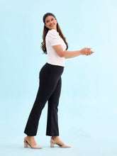 Load image into Gallery viewer, Go Colors Black Roma Ponte Flared Pant
