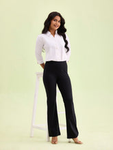 Load image into Gallery viewer, Go Colors Black Cotton Stretch Flared Pant
