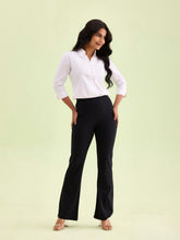 Load image into Gallery viewer, Go Colors Black Cotton Stretch Flared Pant
