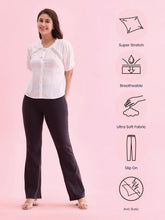 Load image into Gallery viewer, Go Colors Dark Grey Cotton Stretch Flared Pant
