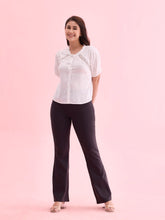 Load image into Gallery viewer, Go Colors Dark Grey Cotton Stretch Flared Pant
